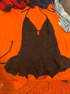 Women's Black Lace Halter Mini Dress